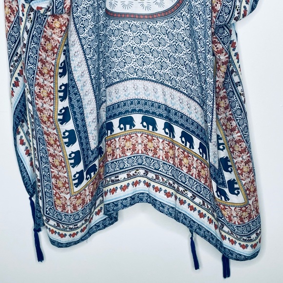 Soft Surroundings Boho Tassels Embellished Mixed Print Cardigan Kimono One Size - Picture 14 of 16